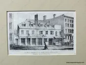 1858 - Atlantic Garden House (Burns Coffee House in 1765) - Broadway, opposite Bowling Green - Antique Print