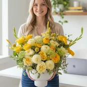 Adalina Bright Yellow and White floral design