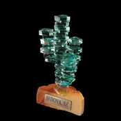 3-Arm Glass Saguaro on Sandstone w Sedona Emblem