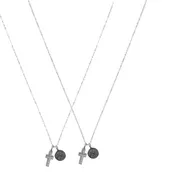 Friendship Necklace with 2 Petite Penny and Cross Necklaces in White Bronze