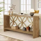 70.9-Inch Farmhouse Narrow Console Table 2-Tier Metal Frame Natural