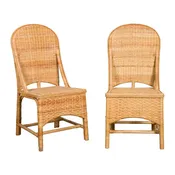 1950s Midcentury Country Style Woven Rattan Rustic Chairs, Pair
