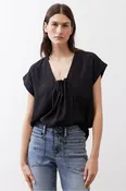 Cinched Neck Light Poplin Top