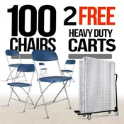 100 Blue Plastic Folding Chair Bundle with 2 Heavy Duty Carts and Safety Straps