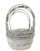 #05100W -Set of 5 {White Wash} Baskets 7″-12″ Round