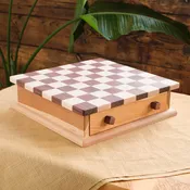 16" x 16" Walnut & Maple Checkerboard Set with Drawer - Checker & Chess Pieces Included