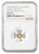 1853-DATED Cal. Gold INDIAN - WREATH #5 TOKEN NGC MS67 - Rarcoa | Rare Coin Company of America, Inc