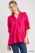 Baby Doll Front Tie Top | Fuchsia