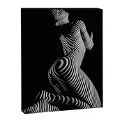 0721s-MM BW Fine Art Nude Tiger Striped Woman on Her Knees Canvas Print