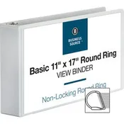 Business Source Tabloid-size Round Ring Reference Binder 3" Binder Capacity - Tabloid - 11" x 17" Sheet Size - Fastener(s): Round Ring - White - Recycled - Durable, Clear Overlay - 1 Each