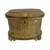 A.B. Paris French 19th Century Gold Repousse Neoclassical Jewelry Casket Box with Original Key