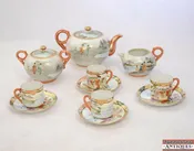 13 Pc Hand Painted Nippon Demitasse Tea Set Pagoda Mark Oriental Orange Gilded