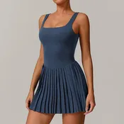 Women Sport Tennis Golf Dresses with Shorts Sexy Backless Sleeveless Dress Lady Workout Pickleball Skirts Badminton Outfit