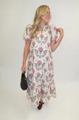 Autumn Bloom Floral Eyelet Midi Dress