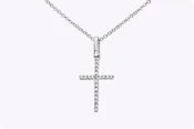 0.05 Carat Total Round Diamond Small Cross Pendant Necklace in White Gold