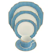 Blue Cane Weave White 5 Piece Place Setting