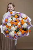 Bouquet - Arancia - roses, stocks, marigolds, lisianthus