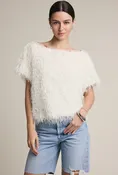 Feather Fringe Knit Top with Woven Lining