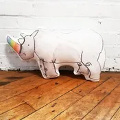 Rainbow Rhino Throw Pillow — Drumming Beetle