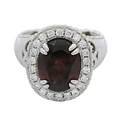 14kt White Gold 2.6ct Oval Garnet Solitaire Cocktail Swirl Ring With Diamond Halo Size 7