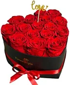 18 PRESERVED RED ROSES IN A HEART BOX