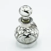 Antique Silver Overlay Perfume Bottle - 4 3/4" Tall