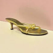 BOTTEGA VENETA Kitten Heel Sandals in Gold | 36.5