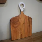 Acacia Wood Rectangle Cutting Board with White Handle 17.75"x11.8"