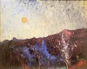 “Orange Sun over Dark Landscape, 1945” by Leon Dabo, NA(1864-1960) SOLD