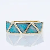 14K Yellow Gold Abalone Shell Inlay Band Ring by Dennis Kalisteo