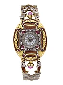 Art - Nouveux 18KYG Enamel, Diamond and Ruby Bracelet Watch French Hallmarked (22965)