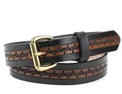 Hand Tooled Two-Tone Barbed Wire Design Leather Belt - Custom | $92 - $86
