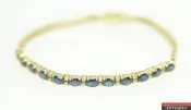 14K Yellow Gold V-Link Alternating Diamonds Blue Sapphires Delicate Bracelet L6X