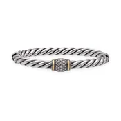 David Yurman Metro Sterling Silver 18K Cable Pavé Diamond Station Bracelet 6mm - Small