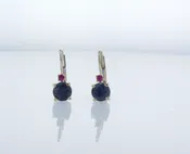 14k White Gold Deep Blue Sapphire and Ruby Earrings