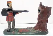 Cast iron Creedmore Mechanical Bank Antique Americana Toy — Sir Richards Antiques & Fine Art Center ~ Est. 1971