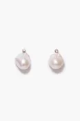 14k Diamond Baroque Earrings White Pearl