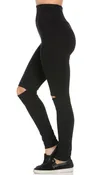 Black Knee Slit Super High Waisted Leggings (Plus Sizes Available)