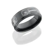 Zirconium 8mm flat band with grooved edges with milled guitar patterns
