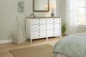 6-Drawer Wide Dresser Two-Tone Finish with Metal Hardware