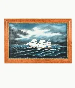 Antique Maritime Painting with Burlwood Frame