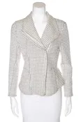 Akris Punto White and Black Square Pattern Zip Up Jacket SZ 6