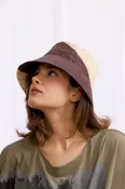 Gina Toquilla Straw Bucket Hat by Van Palma (Beige and Burgundy) — Au Ciel