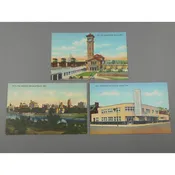 3 Dayton Ohio Linen Postcards - Unposted - Curteich Chicago - D-9 The Union Station, D-10 The Impressive Skyline, D-11 Greyhound Bus Terminal - Montgomery County News Co.