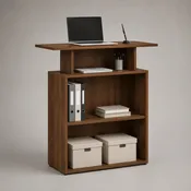 Bureau debout avec bibliothèque en panneaux de particules, finition noyer, 100 × 48 × 120 cm