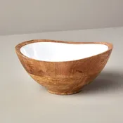 Be Home Madras Mango Wood & White Enamel Medium Bowl
