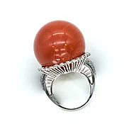 18K white gold Red Coral Diamond Ring — New Pagoda Specialty