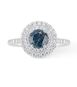 1.08ct Teal Montana Sapphire Double Diamond Halo Ring