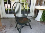 18th century continuous arm Windsor original green paint nice full leg turnings