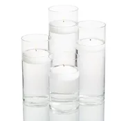 Cylinder Vase Centerpiece &amp; Richland 3" Floating Candles Set of 48